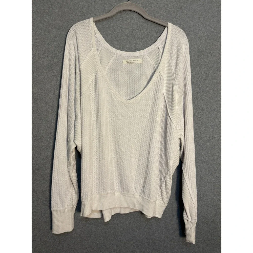 Free People We The Free Ivory‎ Thermal Top Medium Layered Waffle Boho Cozy